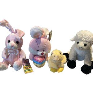 Lot of Plush Easter Animals 2 Bunnies 1 Baby Duck 1 Lamb Stuffed Animals Bunny